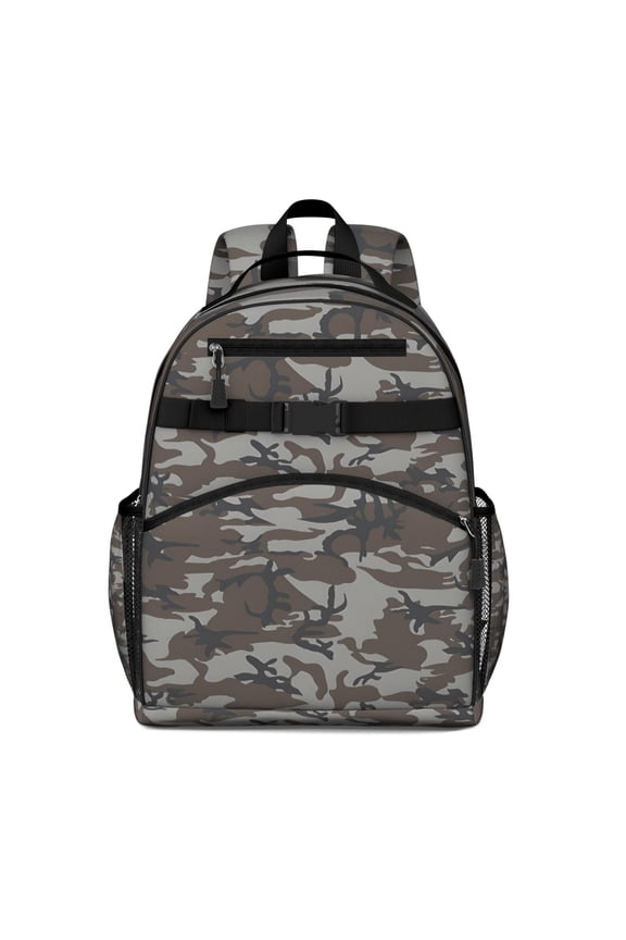 Brown Gray Camo Abstract Shapes Pattern Backpack for School,Cute School Bag,Schoolbag with Adjustable Shoulder Straps & Padded Back,15.25"x11.5"x5.25"