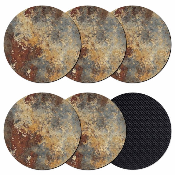Brown Gray Coasters Set of 6, Rustic Abstract Gradient Mottled Texture Absorbent Coasters for Drinks, Coaster for Bar Office Dining Coffee Table Accessories Decor, Non Slip Round Desk Coaster