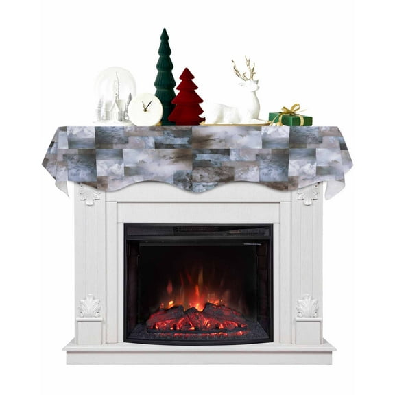 Brown Gray Geometric Fireplace Mantel Scarf Table Runner, Modern Abstract Art Block Winter Garland Mantel Top Tablerunners Dresser Scarves Cover Decorations for Windows Party Living Room 60''x17''