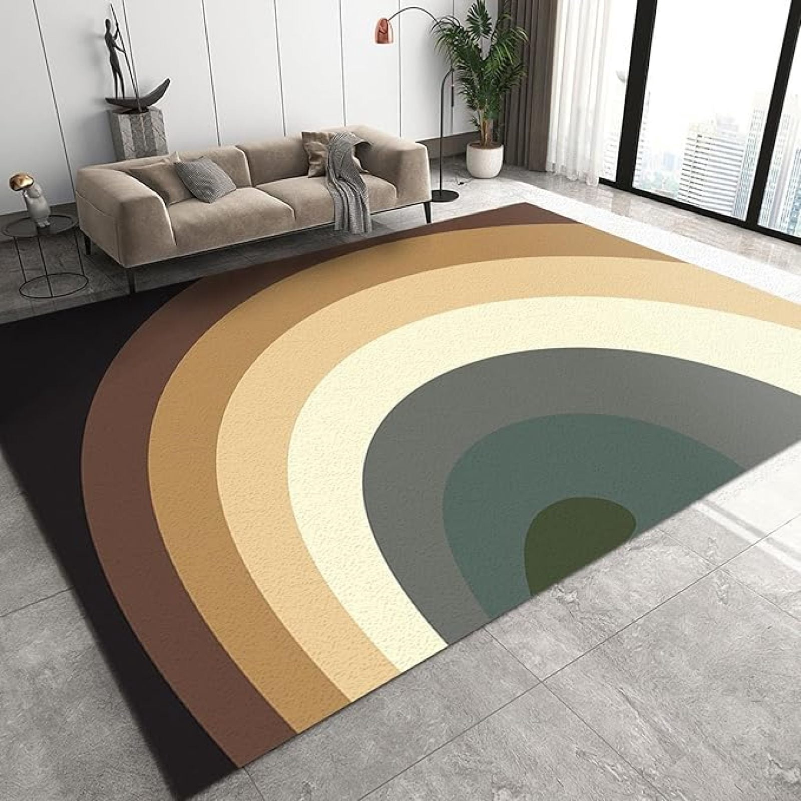Gradient Area Rug Brown Gray Gradient Semi Ellipse Area Rug, Modern Minimalism European ...