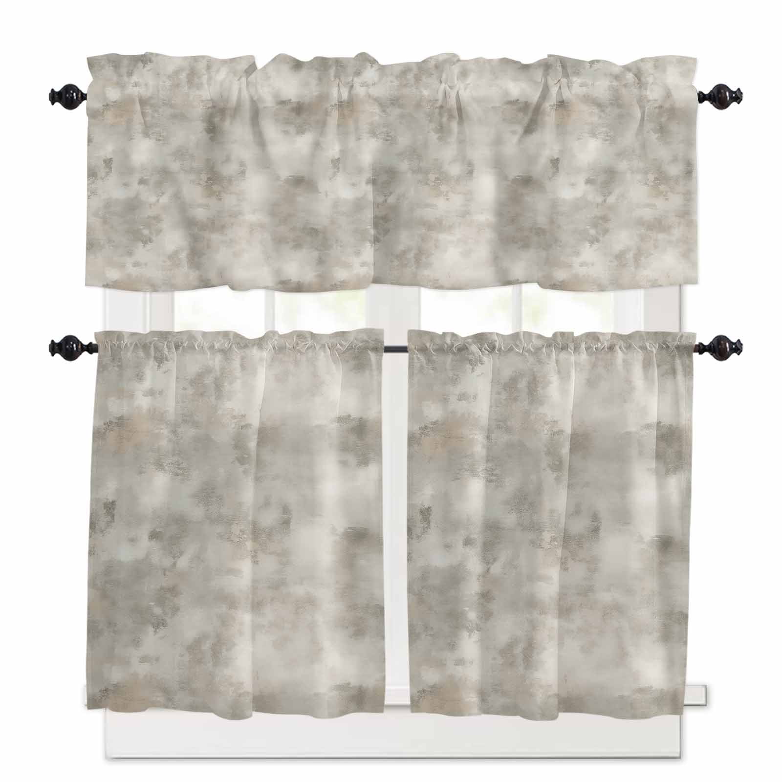 Brown Gray Kitchen Curtain Set, Abstract Modern Street Painting Art ...