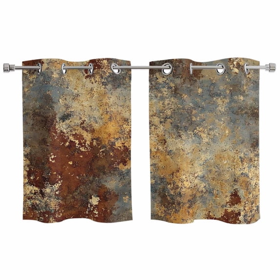 Brown Gray Kitchen Curtains Small Short 39 Inch Length, Rustic Abstract Gradient Mottled Texture Grommet Top Bedroom Living Room Curtains, Light Filtering Cafe Curtain Drapes 2 Panels Set 55''x39''