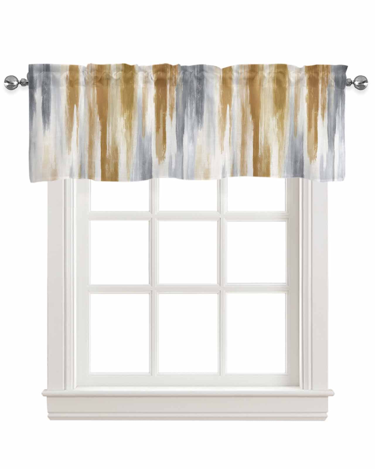 Brown Gray Kitchen Valances for Windows Farmhouse Linen Window Valance ...