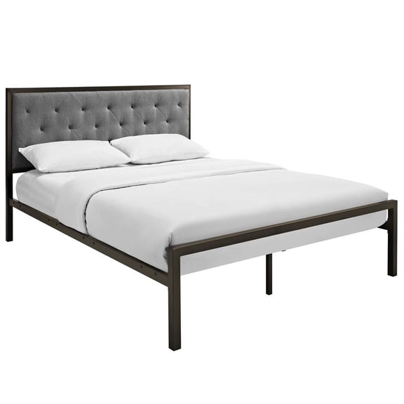 Modway Mia Queen Powder-coated Steel and Fabric Bed in Brown/Gray