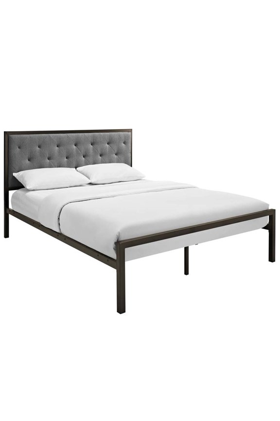 Mia Queen Powder-coated Steel and Fabric Bed in Brown/Gray