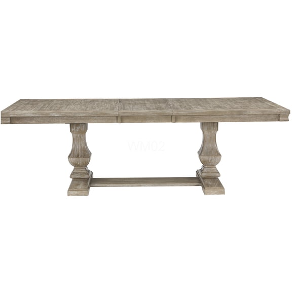 Brown Gray Oak Extension Dining Table, Traditional Double Pedestal Kitchen Table with 18" Leaf for 8 Seats