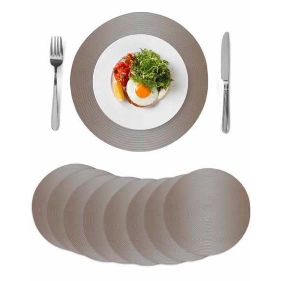 Brown Gray Ombre Round 13 Inch Placemats Set of 8, Modern Gradient Abstract Art HeatResistant Non Slip Place Mats for Dining Table, Wipeable Braided Kitchen Table Mats for Housewarming