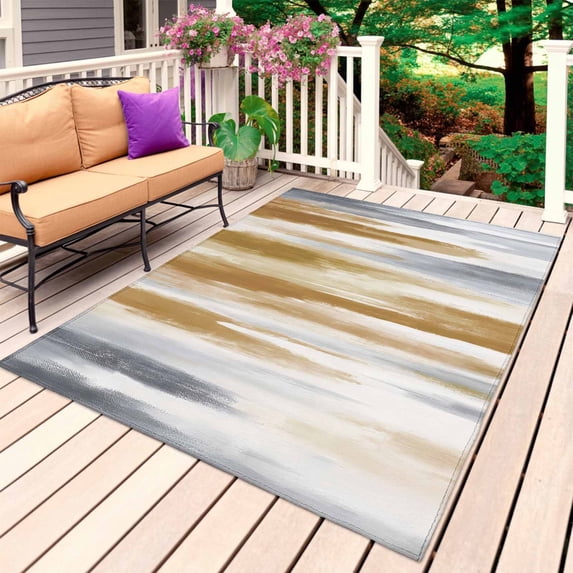 Brown Gray Outdoor Rug for Patio/Deck/Porch, Non-Slip Large Area Rug 5 x 8 Ft, Vintage Abstract White Ombre Texture Indoor Outdoor Rugs Washable Area Rugs, Reversible Camping Rug Carpet Runner