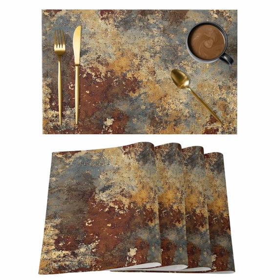 Brown Gray Placemats Set of 6 Rustic Abstract Gradient Mottled Texture Place Mats Indoor Wipeable Table Mats Washable Cloth Dining Table Placemats for Kitchen Holiday Party Home Decor 13x19 Inch