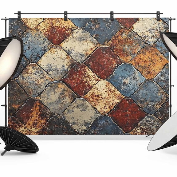 Brown Gray Plaid Backdrop for Photoshoot,Photography Photo Studio Background Wall Backdrop,Country Abstract Gradient Chic Check Back Drop Banner Panel for Portraits Wedding Party Live Streaming 7x5Ft