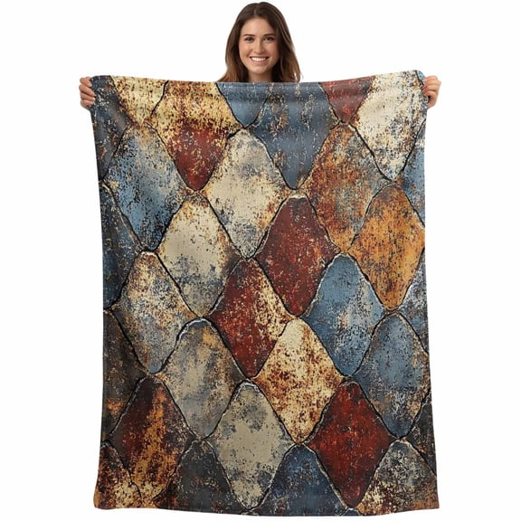 Brown Gray Plaid Blanket Soft Cozy Warm Throw Blanket for Couch, Plush Fuzzy Flannel Fleece Blankets for Sofa, Country Abstract Gradient Chic Check Bed Blankets Lightweight Gifts for Women, 30"x40"