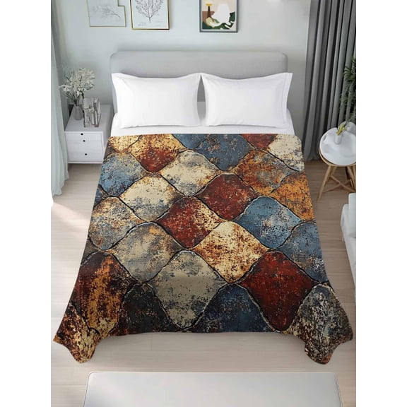 Brown Gray Plaid King Size Flat Sheet, Wrinkleproof & Fadeproof Cooling Flat Bed Sheet Only, Country Abstract Gradient Chic Check Breathable Soft Bedding Top Sheets 105 x 98 Inches