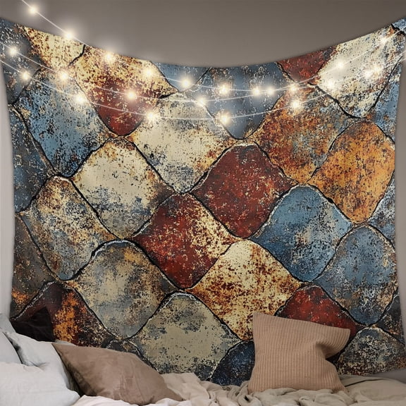 Brown Gray Plaid Tapestry for Bedroom Wall Hanging Tapestry, Country Abstract Gradient Chic Check Ceiling Backdrop Tapestries Poster Blanket Wall Decor for Teens Room Living Room Dorm 51" x 59"