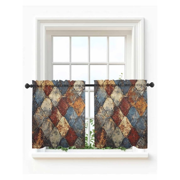 Brown Gray Plaid Tier Curtains 36 Inch Length,Sheer Curtains for Bedroom Living Room Window Country Abstract Gradient Chic Check Small Half Window Kitchen Curtains & Drapes 27.5"x36" 2 Panels