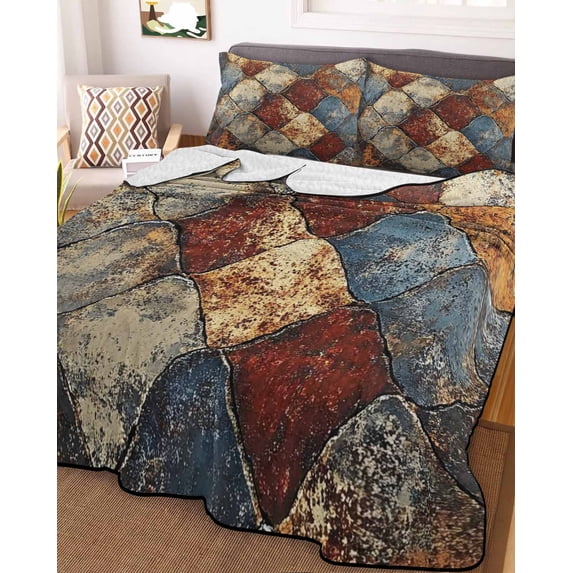 Brown Gray Plaid Twin Size Down Alternative Comforter, Lightweight Comforter Quilt Bedding Set with Pillow Shams Country Abstract Gradient Chic Check All Seasons Bed Comforter Duvet Insert 68"x86"
