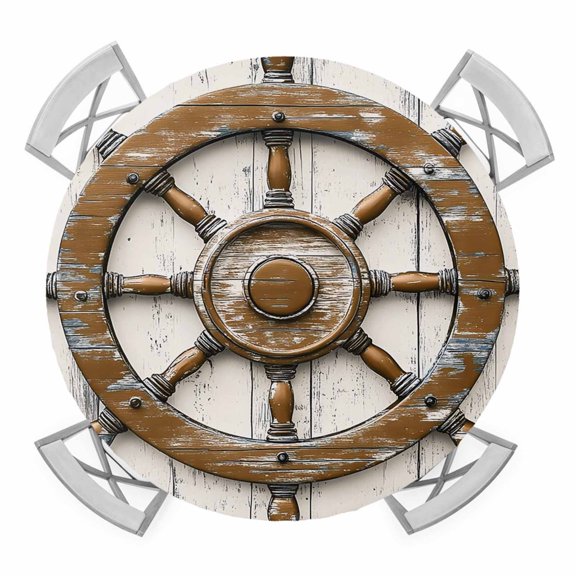 Brown Gray Rubber Elastic Fitted Round Table Cover Wood Grain Waterproof Outdoor Tablecloth for Holiday Party, Picnic, Patio & Dining Fits Tables Up to 45"-54"