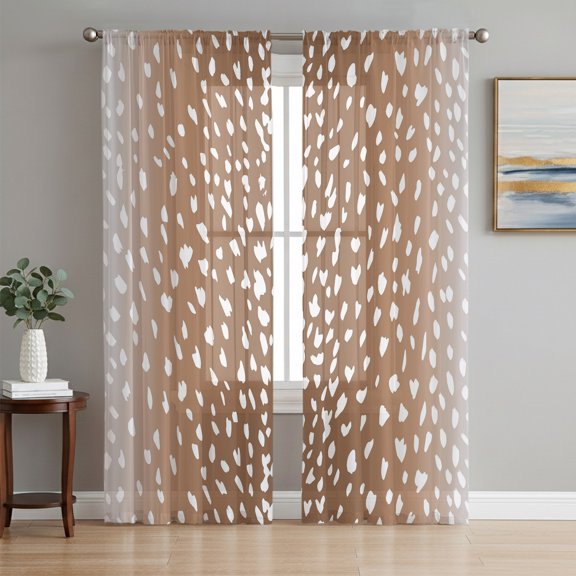 Brown Gray Sheep Skin Sheer Curtains 63 Inch Length 2 Panels Set, Abstract Farmhouse Animal Print Voile Window Treatment Rod Pocket Curtains Sheers Drapes for Bedroom/Living Room/Kitchen 52x"63"x2