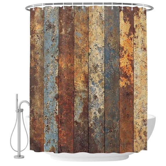Brown Gray Shower Curtain, Waterproof Shower Curtains for Bathroom, Farmhouse Abstract Gradient Wooden Grain Washable Fabric Bathtub Curtain Set Bath Decor with 12 Hooks 72"x78"
