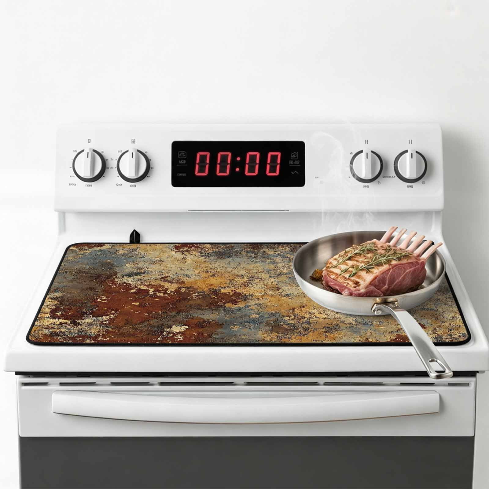 Brown Gray Stove Top Cover for Electric Stove, Heat-proof & Non Slip Glass Top Stove Cover Protector, Rustic Abstract Gradient Mottled Texture Kitchen Flat Cooktop Rubber Mat 24x21 Inches