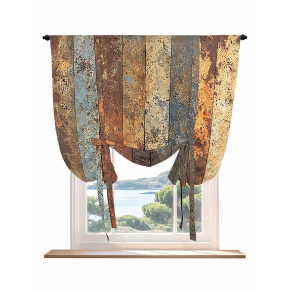 Brown Gray Tie Up Curtains for Windows 45 Inch Length Balloon Curtains Kitchen Adjustable Balloon Window Shade Farmhouse Abstract Gradient Wooden Grain Tie Up Valance Bathroom Curtain Window 52"x45"