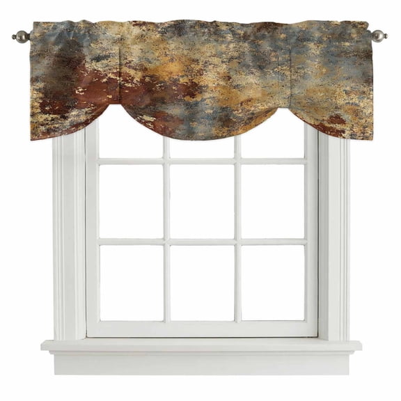 Brown Gray Tie Up Valance Curtains for Windows, Kitchen Curtains Window Shades, Rustic Abstract Gradient Mottled Texture Light Filtering Roman Curtain Valances for Bedroom/Bathroom/Cafe 42"x12"