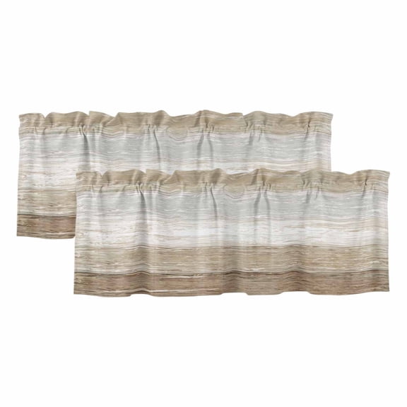 Brown Gray Valances for Window 2 Pack, White Gradient Rustic Striped Minimalist Country Rod Pocket Curtains Valances Light Filtering Short Curtains for Kitchen Bedroom Bathroom 54 x 18 Inch