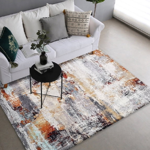 Brown Gray White Cozy Marble Multicolor Abstract Soft Fluffy 7'6" x 10'3" Area Rug/ Carpet by Makymo