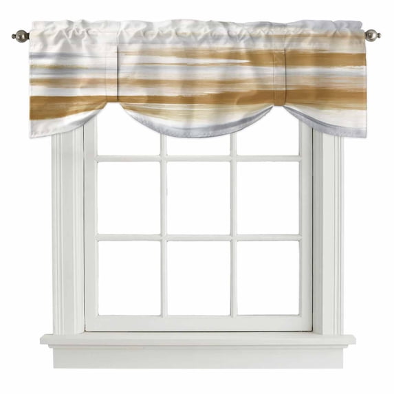 Brown Gray White Tie Up Valance Curtains for Windows, Kitchen Curtains Window Treatments, Vintage Rustic Abstract Mottled Art Short Window Shades Valances for Bedroom Bathroom Cafe 42"x18"