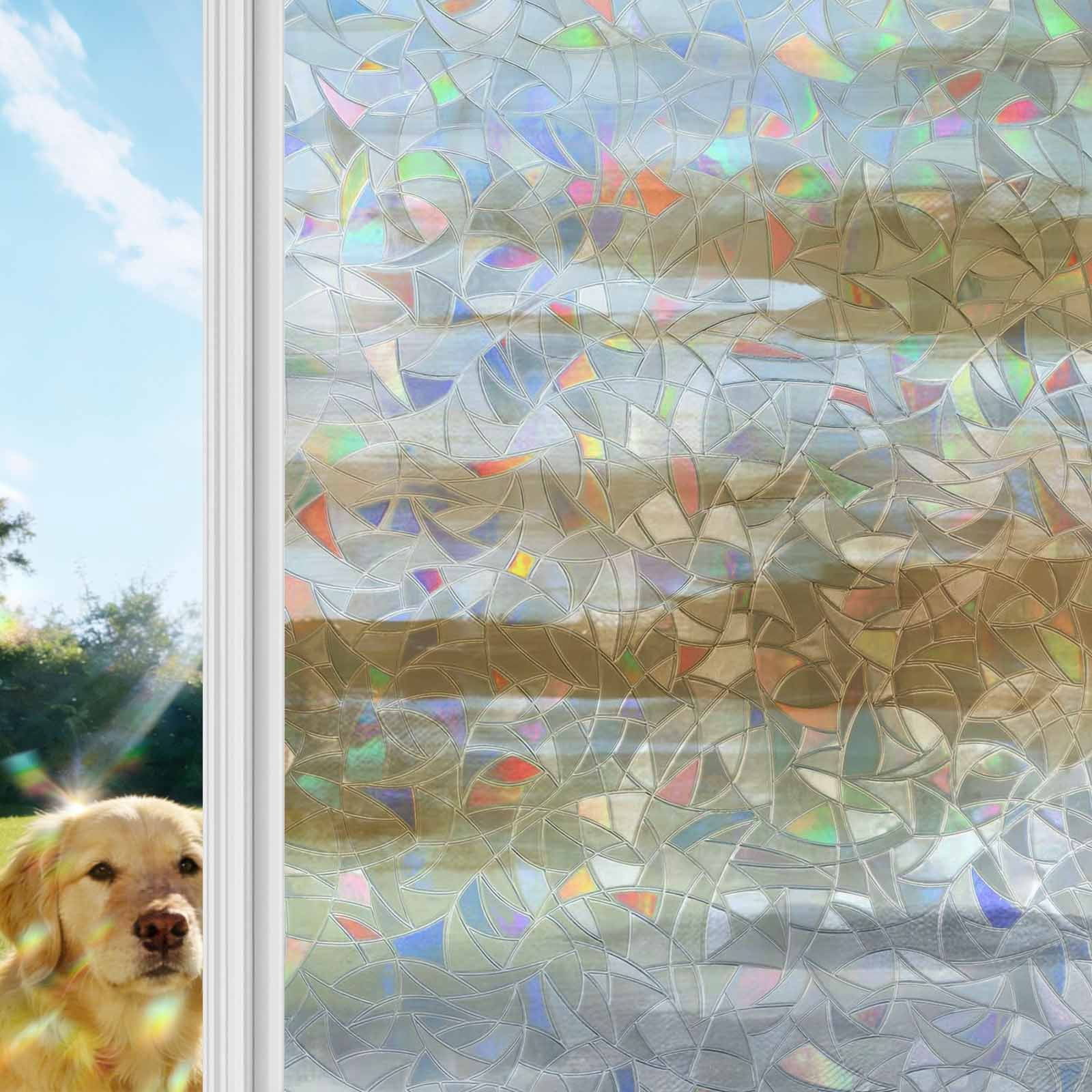 Brown Gray White Window Privacy Film Stain Glass,Reusable Decorative Rainbow Window Film,Vintage Rustic Abstract Mottled Art Static Cling Sun Blocking Stickers Decals Covers 23.6" x 78.7" (2pcs)