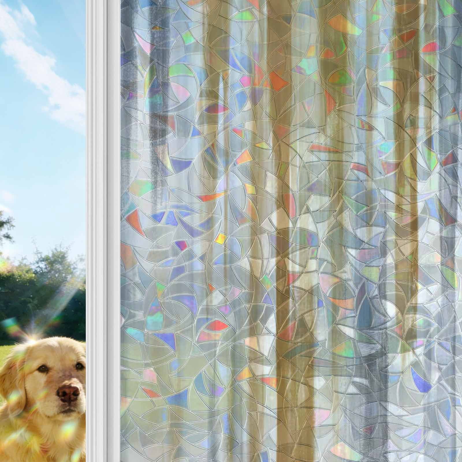 Brown Gray Window Privacy Film Stain Glass,Reusable Decorative Rainbow Window Film,Vintage Abstract White Ombre Texture Static Cling Sun Blocking Stickers Decals Covers 17.7" x 78.7" (2pcs)