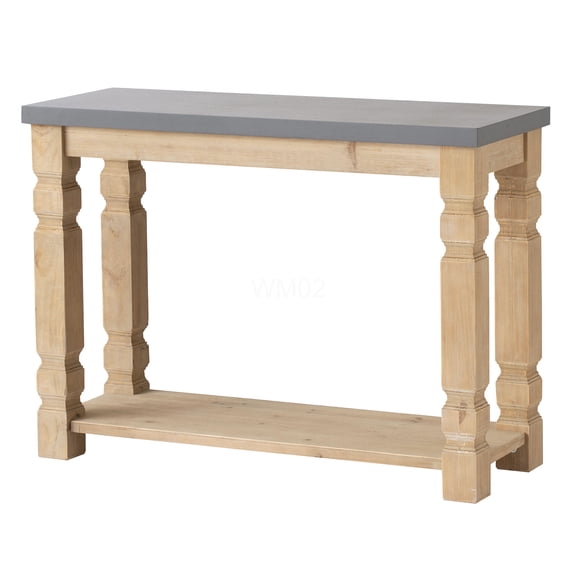 Brown Gray Wood Console Table with Concrete Top for Entryway or Living Room