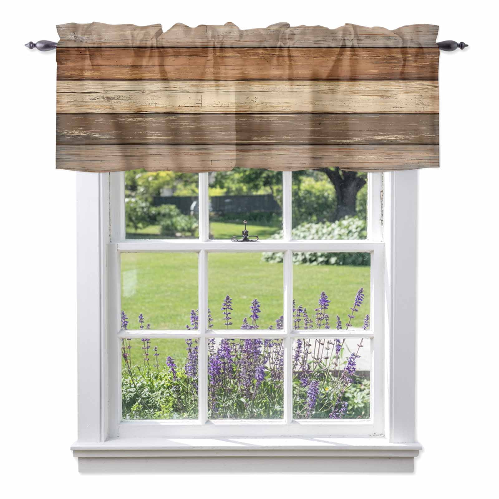Brown Gray Wood Grain Valance Curtain for Windows Vintage Farmhouse ...