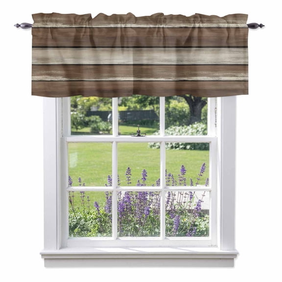 Brown Gray Wood Grain Valances for Windows, Vintage Board Farm Countryside Valance Window Treatment Rod Pocket Short Curtains Valances for Kitchen Bathroom 42"W x 12"L