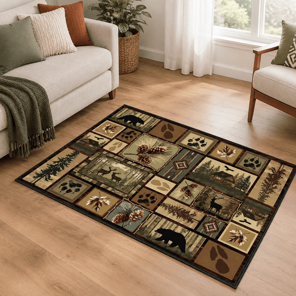 Cabin Styel Rug Brown Green 2'x3' Washable Rustic Cabin Area Rug for Entryway - Walmart.com