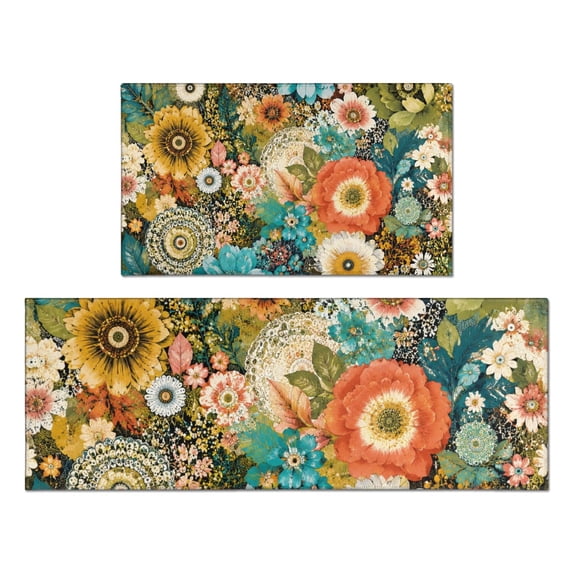 Brown and Green Bohemian Style Print Anti-Slip Kitchen Floor Mat ...
