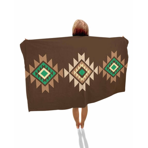 Brown Green Boho Beach Towels Oversized Super Absorbent, Vintage Southwest Abstract Geometric Lightweight Bath Towel Quick Dry Sets For Bathroom/Pool/Rv Camping/Beach Play/Gym Room/Picnic 35"x70"