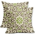 thumbnail image 1 of Brown Green Boho Pillow Covers 20x20 Inch Bohemian Ethnic Carpet Style Vintage Flower Print Decorative Throw Pillows Outdoor Linen Square Cushion Case Farmhouse Decor for Sofa Bed Set of 2, 1 of 6