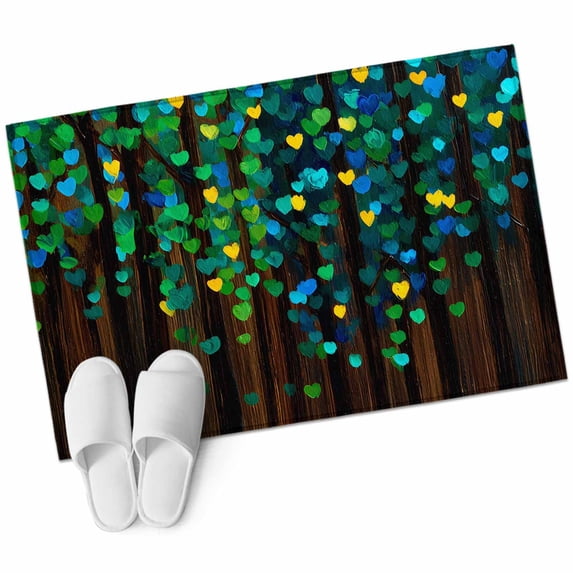 Brown Green Botanical Bathroom Rug Washable 2x3 Entryway Rug Non Slip ...