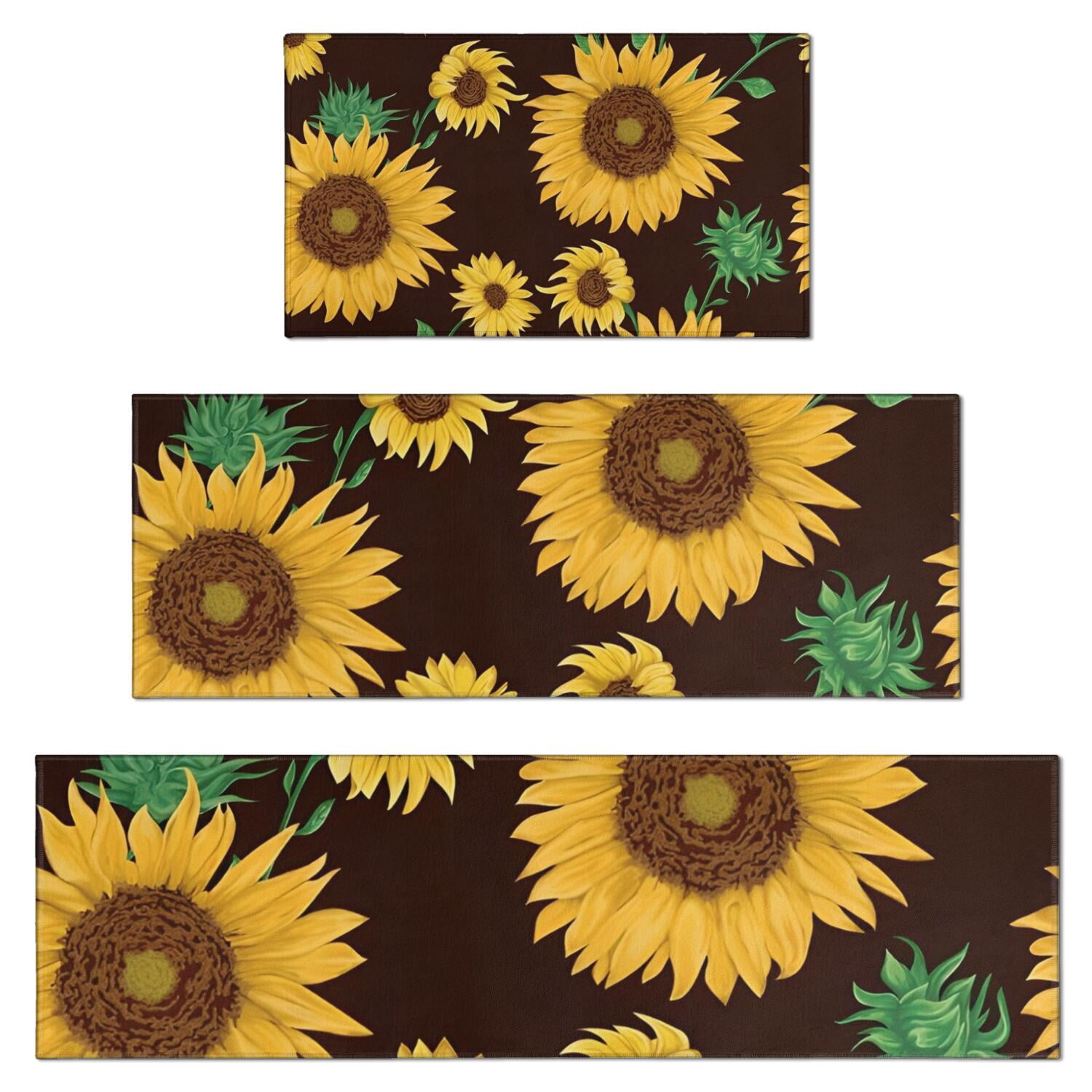 Sunflower Rugs For Kitchen Brown Green Bud Sunflower Pattern Kitchen Rugs Sets Of 3,Kitchen Runner ...