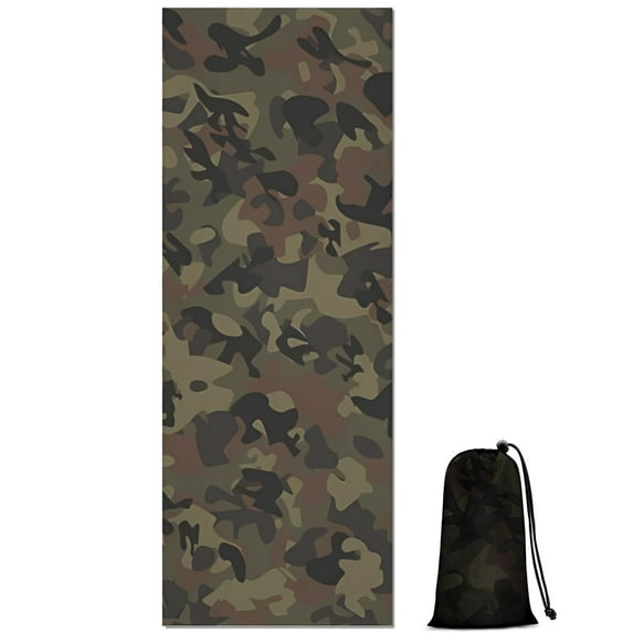 Brown Green Camo Classic Pattern Hot Yoga Mat Towel Non Slip for Hot Yoga - Quick-Drying Yoga Mat Cover with 4 Corner Pockets with Travel Bag - Hot Yoga Towel Non Slip 70"x26"
