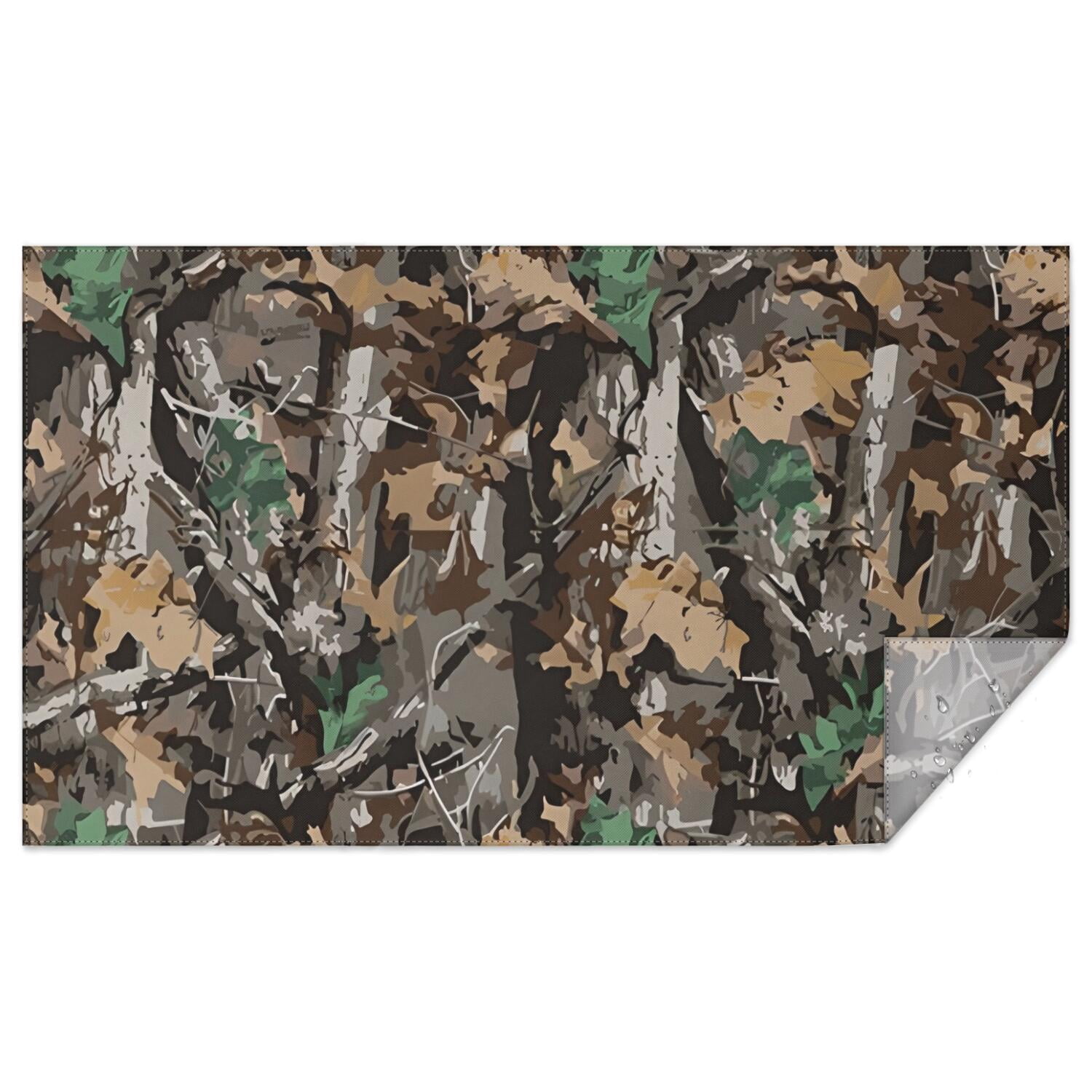 Brown Green Camo Leaves Branches Pattern Rectangle Tablecloth 60