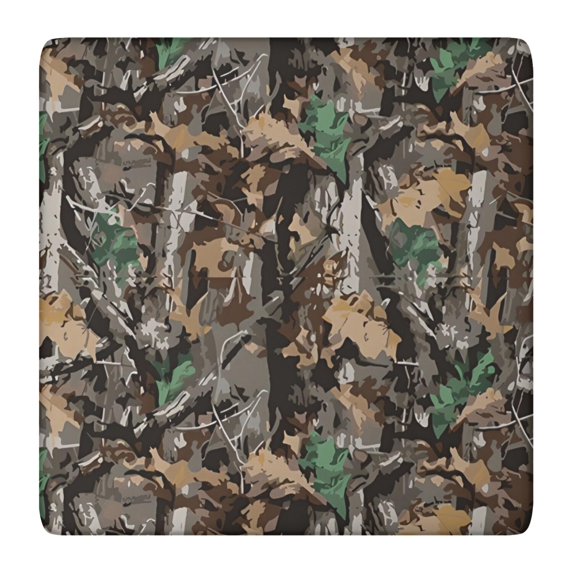 Brown Green Camo Leaves Branches Pattern Square Fitted Tablecloth with Elastic Edge,Square Table Cover,Washable Elastic Table Cover for Home Kitchen Party Decor 36"x36"