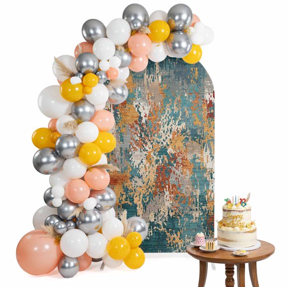 Brown Green Copper Rust Arch Backdrop Cover 7.2FT Abstract Vintage Industrial Minimalist Spandex Fitted Arch Covers Stretchy Backdrop Decoration for Wedding Birthday Graduation Party