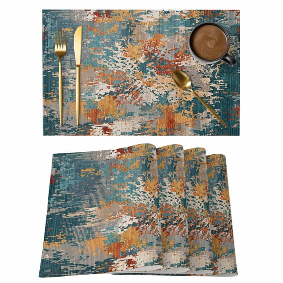 Brown Green Copper Rust Cotton Linen Placemats Set of 2, Abstract Vintage Industrial Minimalist Washable Table Place Mats Heat Insulating Placemat for Dining Room Kitchen Daily Use 13 x 19 Inch
