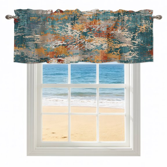 Brown Green Copper Rust Kitchen Valances for Windows 60x18 Inch Kitchen Curtains Valances Rod Pocket Vintage Industrial Mottled Abstract Bathroom Window Valances for Window Treatment Decor