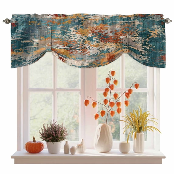 Brown Green Copper Rust Tie Up Valance Curtains for Windows, Kitchen Curtains Window Treatments, Vintage Industrial Mottled Abstract Short Window Shades Valances for Bedroom Bathroom Cafe 54"x18"