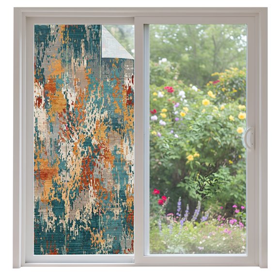 Brown Green Copper Rust Window Privacy Film Abstract Vintage Industrial Minimalist Decorative Glass Window Film UV Blocking Static Cling Non-Adhesive Sticker Covering for Home Door 35.4x78.7 inches