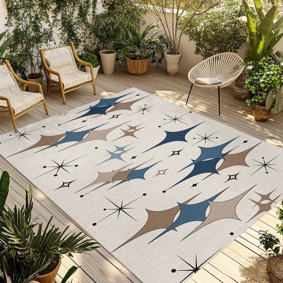 Brown Green Diamond Outdoor Rug for Patio/Deck/Porch, Non-Slip Large Area Rug 4 x 6 Ft, Modern Geometric Middle Century Beige Indoor Outdoor Rugs Washable Area Rugs, Camping Rug Carpet Runner