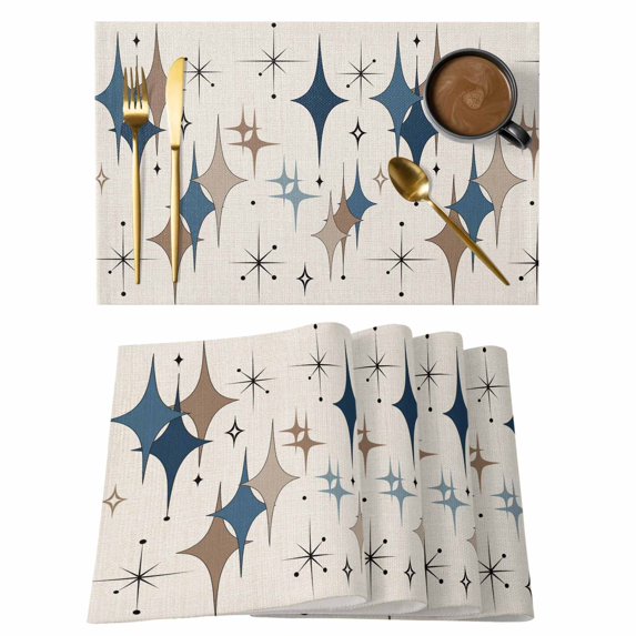 Brown Green Diamond Placemats Set of 12, Modern Geometric Middle Century Beige Placemats for Dining Table, Place Mats for Kitchen Tabletop, Waterproof Wipeable Dining Table Mats Set