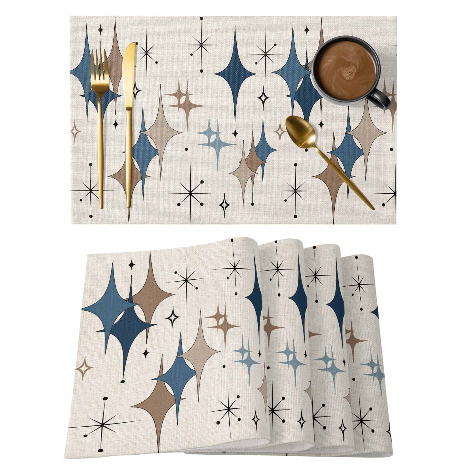 Brown Green Diamond Placemats Set of 8 Modern Geometric Middle Century ...